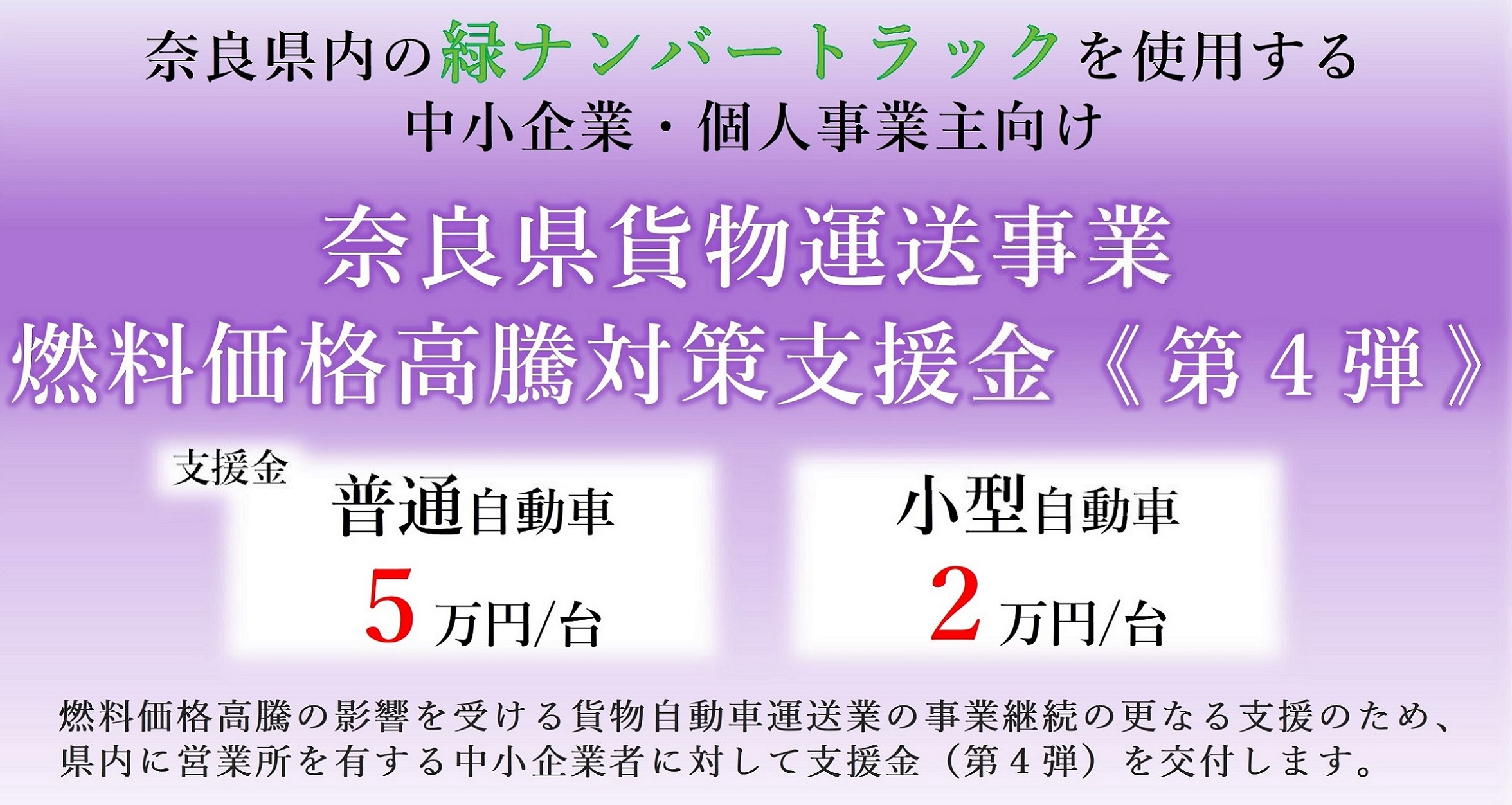 奈良県貨物運送事業燃料価格高騰対策支援金（第4弾）